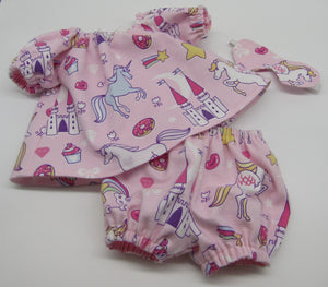 18" Doll Pajamas 3 Pc: Unicorn Pink & Pale Purple