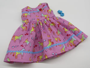 18" Doll Unicorn w Rick Rack Dress: Pink