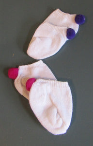 White Ankle Socks with Pom Pom 18 & 15 inch Doll: Hot Pink and Purple 2 Pack