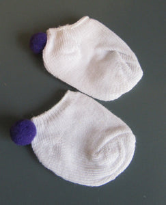 White Ankle Socks with Pom Pom 18 & 15 inch Doll: Hot Pink and Purple 2 Pack