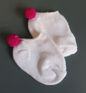 White Ankle Socks with Pom Pom 18 & 15 inch Doll: Pink