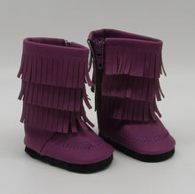 Load image into Gallery viewer, Fringe Boots 18 inch Doll: Purple Faux Leather
