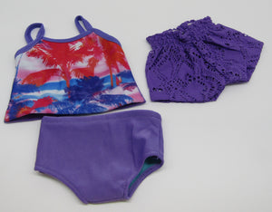 18" Doll 4 Pc Swim Set: Purple Tropical