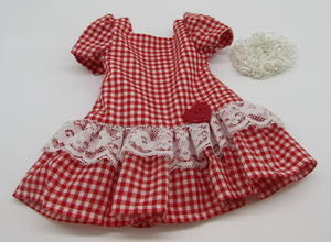 18" Doll Checked Drop Waist Dress: Red & White