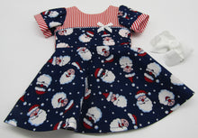 Load image into Gallery viewer, Santa Face Swing Dress w Striped Accents 18 inch Doll
