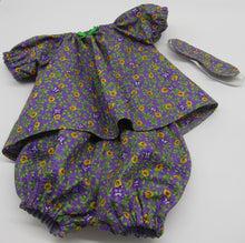 Load image into Gallery viewer, 18" Doll Pajamas 3 Pc: Purple Seersucker w Flowers
