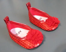 Load image into Gallery viewer, Sequin 18 &amp; 15 inch Doll Dress Shoes: Red
