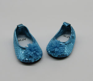 18" & 15" Doll Sequin Dress Shoes: Bright Blue