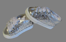 Load image into Gallery viewer, Glitter No-Tie Tennis Shoes 18 &amp; 15 inch Doll: Silver
