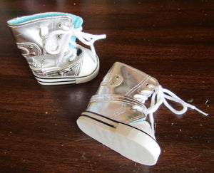 18" Doll High Top Sneaker Boots: Metallic Silver