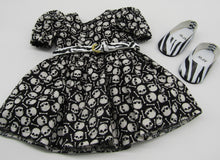 Load image into Gallery viewer, 18" Doll Halloween Skull Dress w Belt &amp; Shoes

