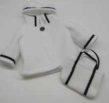 Load image into Gallery viewer, Swim or Spa Hooded Robe &amp; Tote Bag 18 inch Doll: White w Black
