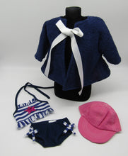 Load image into Gallery viewer, 18&quot; Doll 4 Pc Swim Set: Blue &amp; White Striped w Terry Robe
