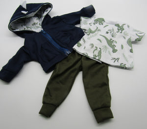 18" Doll Dinosaur Zippered Hoodie, T-Shirt & Pants