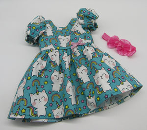 18" Doll Unicorn  Kitty Dress: Teal