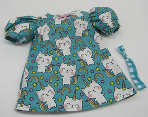 Unicorn  Kitty Shift Dress 18 inch Doll: Teal