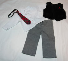 Load image into Gallery viewer, 18&quot; Doll Dress Shirt, Slacks, Vest &amp; Tie: Black, White &amp; Red
