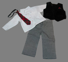 Load image into Gallery viewer, 18&quot; Doll Dress Shirt, Slacks, Vest &amp; Tie: Black, White &amp; Red
