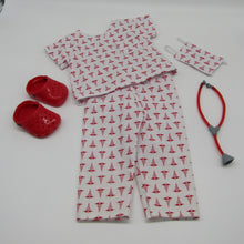 Load image into Gallery viewer, Scrubs 5 Pc Outfit 18 inch Doll: White and Red
