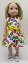 Load image into Gallery viewer, 14" Wellie Wisher Doll Rainbow Flip Flops Dress

