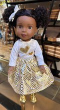 Load image into Gallery viewer, Wellie Wisher 14 inch Doll Skirt, Top &amp; Boots: Gold and White
