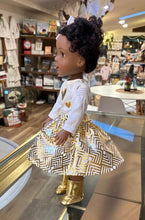 Load image into Gallery viewer, Wellie Wisher 14 inch Doll Skirt, Top &amp; Boots: Gold and White
