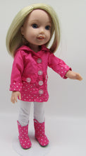 Load image into Gallery viewer, Rain Coat &amp; Boots 14" Wellie Wisher Doll: Hot Pink Dotted
