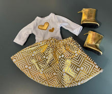 Load image into Gallery viewer, Wellie Wisher 14 inch Doll Skirt, Top &amp; Boots: Gold and White
