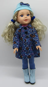 14" Wellie Wisher Doll 5 Pc Winter Coat, Pants, Top, Hat & Boots: Blue