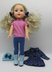 14" Wellie Wisher Doll 5 Pc Winter Coat, Pants, Top, Hat & Boots: Blue