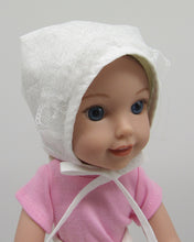 Load image into Gallery viewer, 13&quot;-14&quot; Baby Doll Bonnet: White on White
