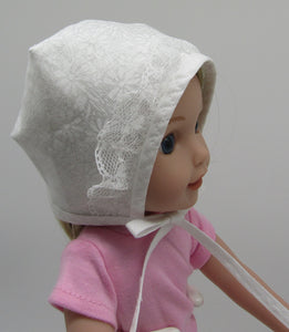 13"-14" Baby Doll Bonnet: White on White