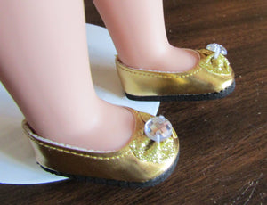 14" Wellie Wisher Doll Shiny Shoes w Gem: Gold