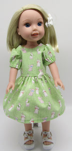 14" Wellie Wisher Doll Bunny Dress: Mint Green