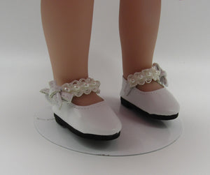 Wellie Wisher (14" Doll) Lace & Pearl Shoes: White