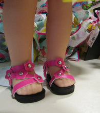 Load image into Gallery viewer, Wellie Wisher (14&quot; doll) Hot Pink Flower Sandals
