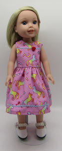 14" Wellie Wisher Doll Unicorn Dress: Pink w Rick Rack