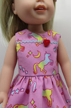 Load image into Gallery viewer, 14&quot; Wellie Wisher Doll Unicorn Dress: Pink w Rick Rack
