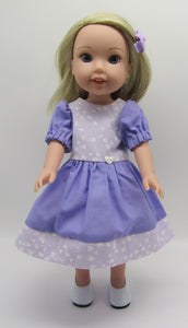 14" Wellie Wisher Doll Dress: Purple w Hearts