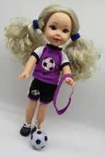 Load image into Gallery viewer, Wellie Wisher (14&quot; Doll) Soccer 5 Pc Uniform: Purple
