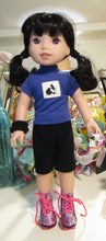 Load image into Gallery viewer, 14&quot; Wellie Wisher Doll Purple Embroidered T-Shirt &amp; Legging Shorts
