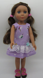 14" Wellie Wisher Doll Drop Waist Dress: Purple Unicorn