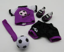 Load image into Gallery viewer, Wellie Wisher (14&quot; Doll) Soccer 5 Pc Uniform: Purple
