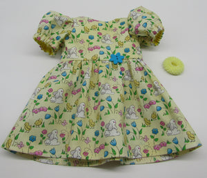 Spring Dress w Bunnies, Chicks & Flowers 18 inch Doll: Yellow