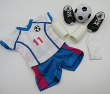 Load image into Gallery viewer, 18&quot; Doll Soccer 6 Pc Outfit: Blue, Pink &amp; White
