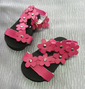 18" Doll Flower Strap Sandals: Hot Pink