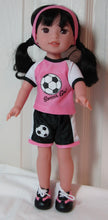 Load image into Gallery viewer, 14&quot; Wellie Wisher Doll Soccer 5 Pc Uniform: Pink
