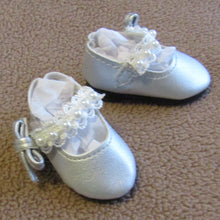 Load image into Gallery viewer, Wellie Wisher (14&quot; doll)  Silver Pearl &amp; Lace Shoes
