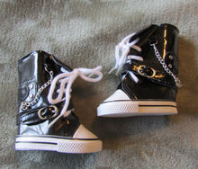 Load image into Gallery viewer, High Top Sneaker Boot 18&quot; Doll : Metallic Black w Chain and Buckle
