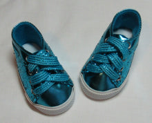 Load image into Gallery viewer, 18&quot; &amp; 15&quot; Doll Glitter No-Tie Tennis Shoes: Teal
